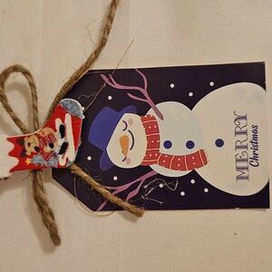 Handmade Upcycled Carboard Gifts Tags Green wooden bottoms 3" x 2" Christmas tag